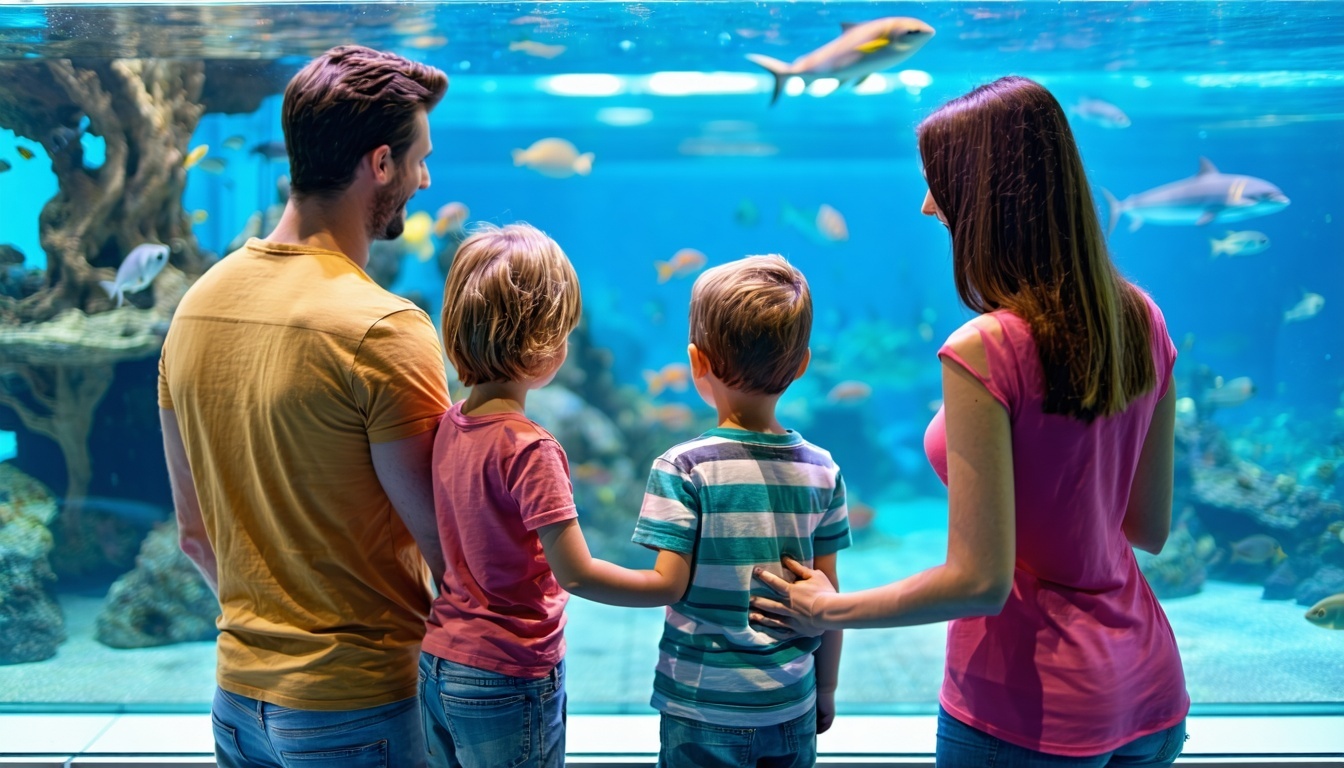 Family enjoying marine animal encounter at Aquaventure World Dubai