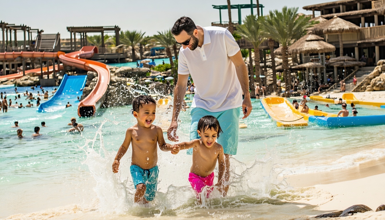 Family enjoying the Aquaventure Beach in Dubai